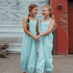 Well Dressed Wolf Clare Romper size 14 in Green Coastal Stripe